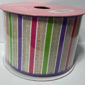 Wired Ribbon Spring Stripe 2.5" 25' Purple Tan